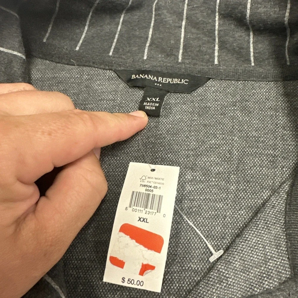 NWT Banana Republic Gray White Short Polo Mens Size‎ XXL Shirt Stripe